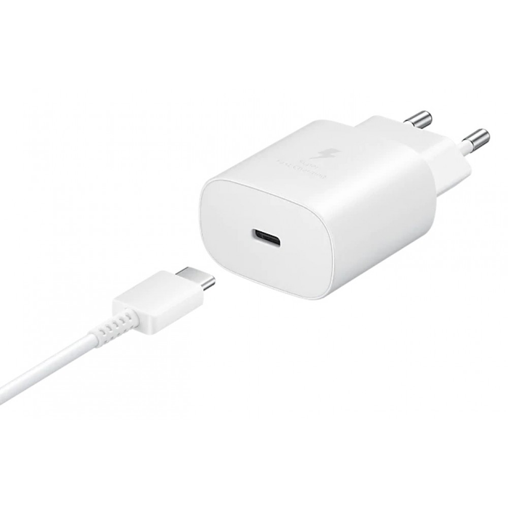 Samsung Φορτιστής με Θύρα USB-C και Καλώδιο USB-C 25W Λευκός (Travel Adapter 25W EP-TA800XWEGWW) (Retail)