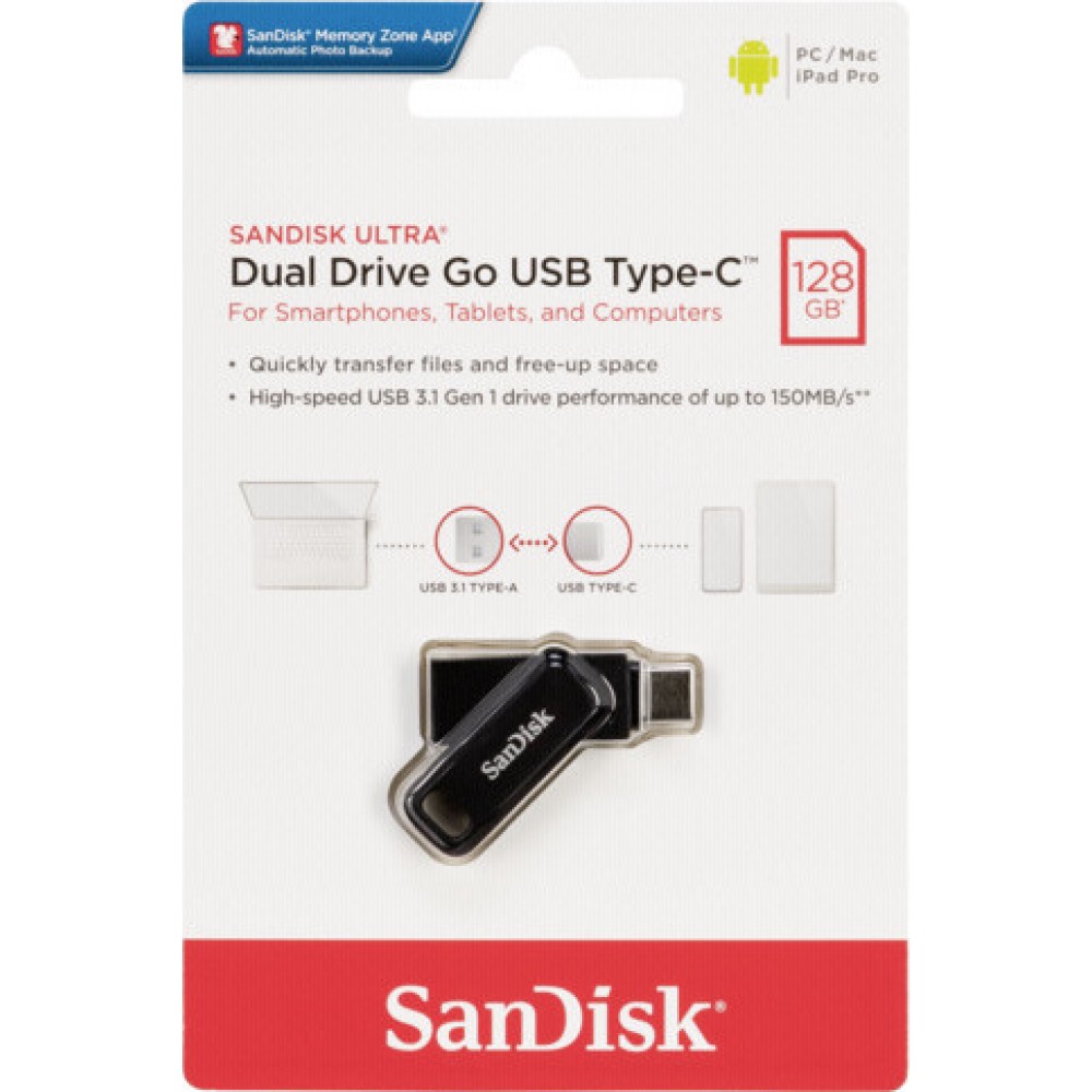 Sandisk Ultra Dual Drive Go 128GB USB 3.1 Stick με σύνδεση USB-C & USB-A Μαύρο