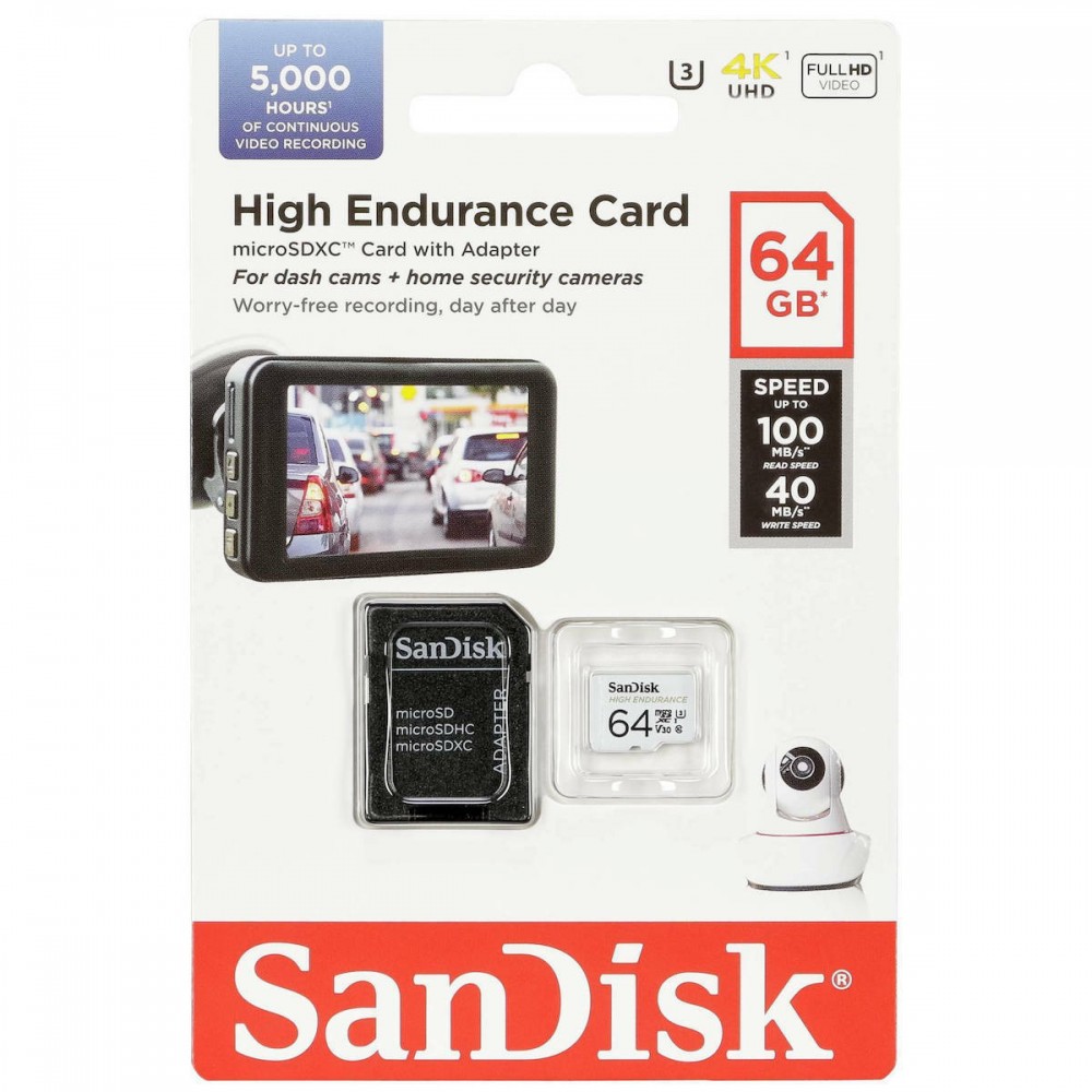 Sandisk High Endurance microSDXC 64GB Class 10 U3 V30 UHS-I με αντάπτορα